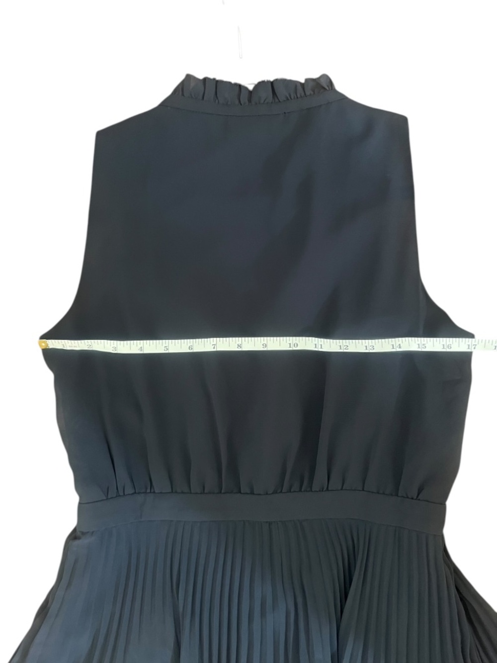 Ann Taylor Navy Blue Pleated Dress Size 8 Ruffle Neck Sleeveless Midi EUC - Picture 6 of 9